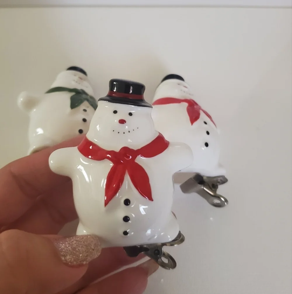 Vintage Set of (3) Ceramic Snowman Ornaments